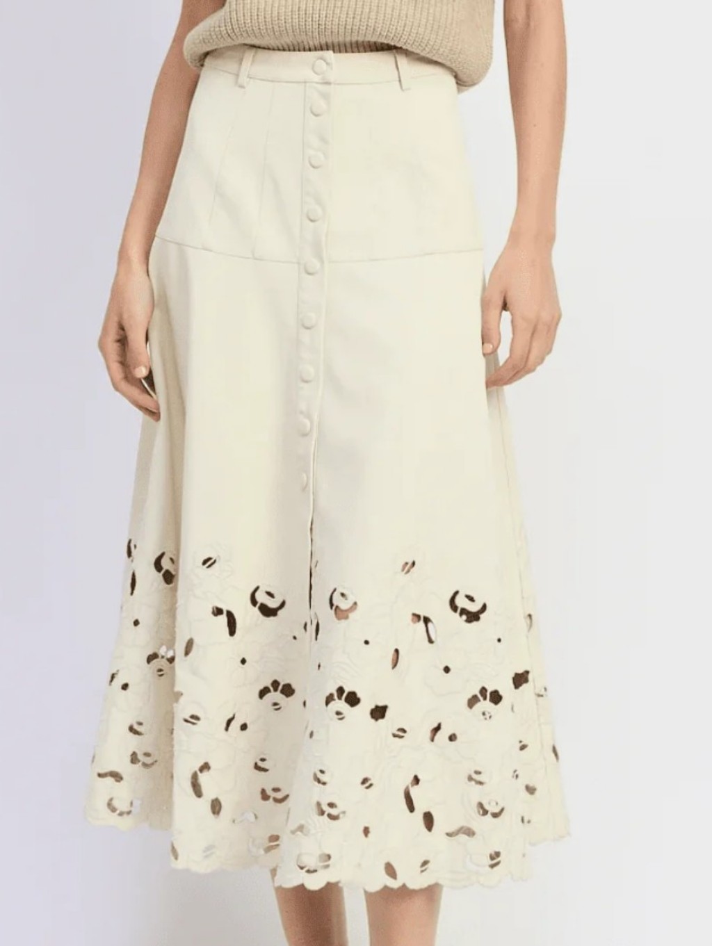 En Saison Alitzel Midi Skirt Ivory White Floral Cutout A Line Size S $182